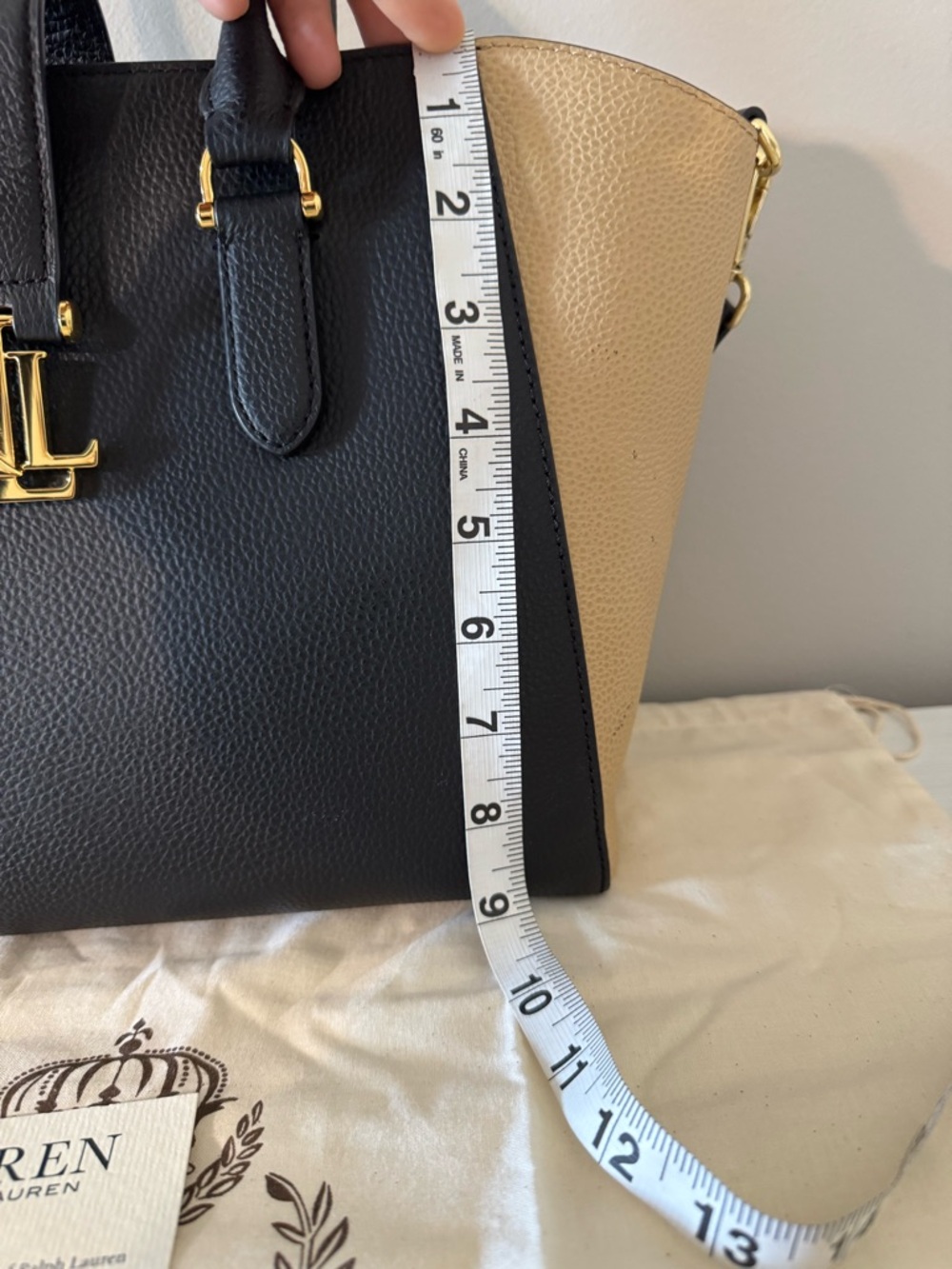 Lauren, Ralph Lauren, black /camel tote bag with gold logo with original tag - Picture 5 of 8